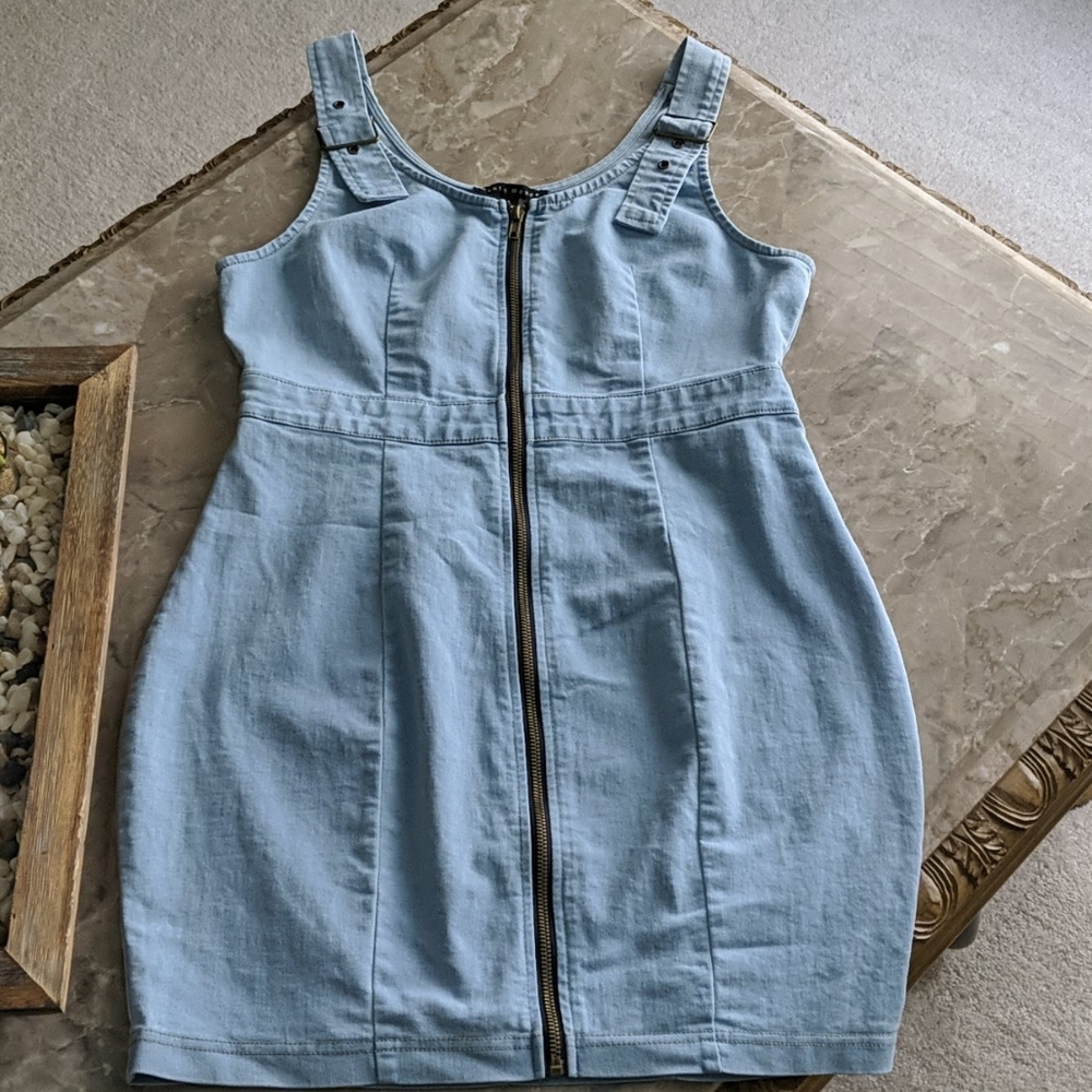 Denim Zip up Mini Dress - L
